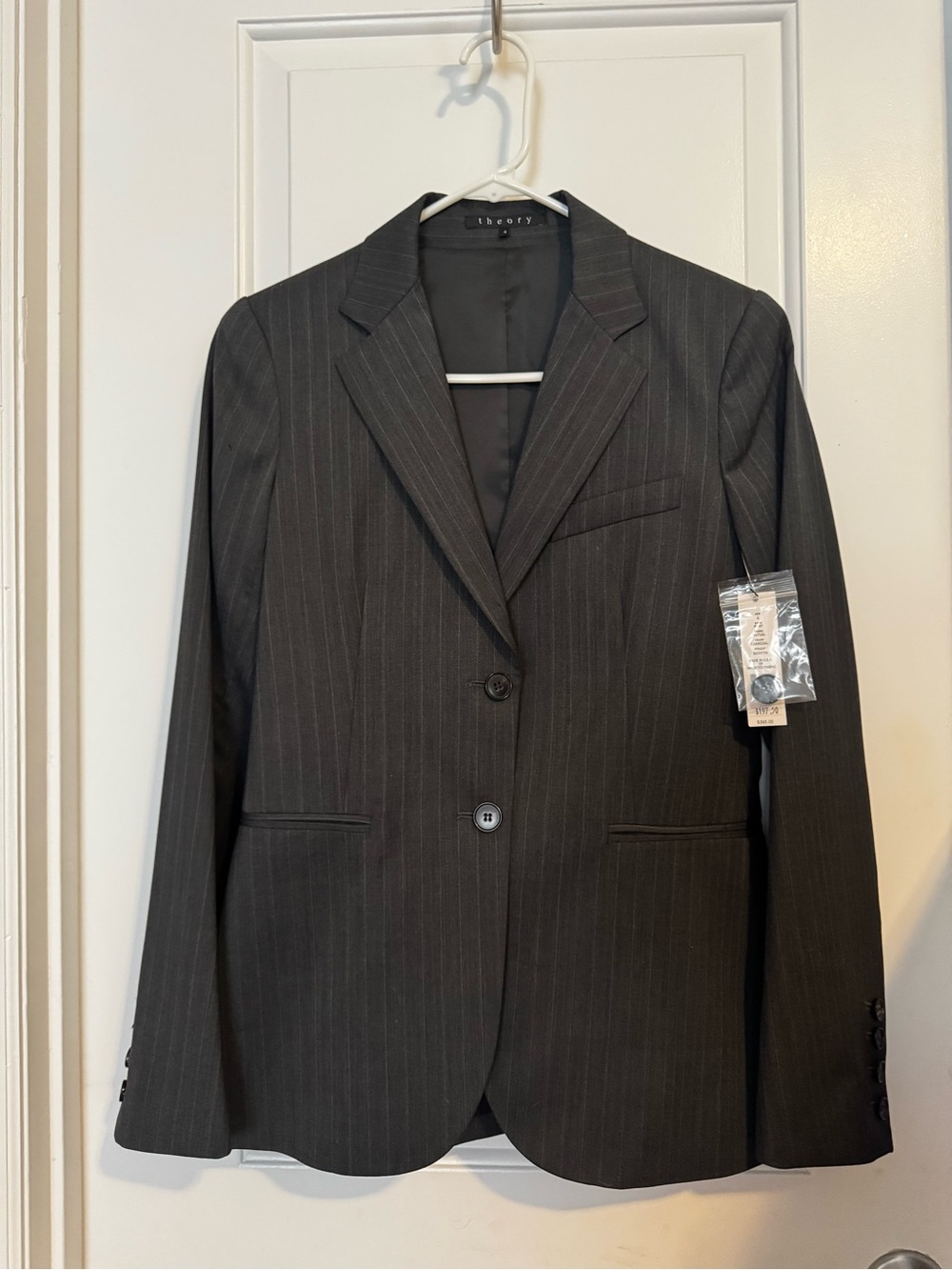 Theory NWT Charcoal Pinstripe Full Suit in Size 4: Rory Blazer and Max C Pants